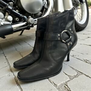 HARLEY DAVIDSON Women's Leather Stiletto Heeled Pointed Toe Zip Ankle Boots 8M